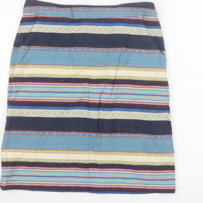 White Stuff Women Multicoloured UK 10 Striped Pencil Knee Skirt Pockets