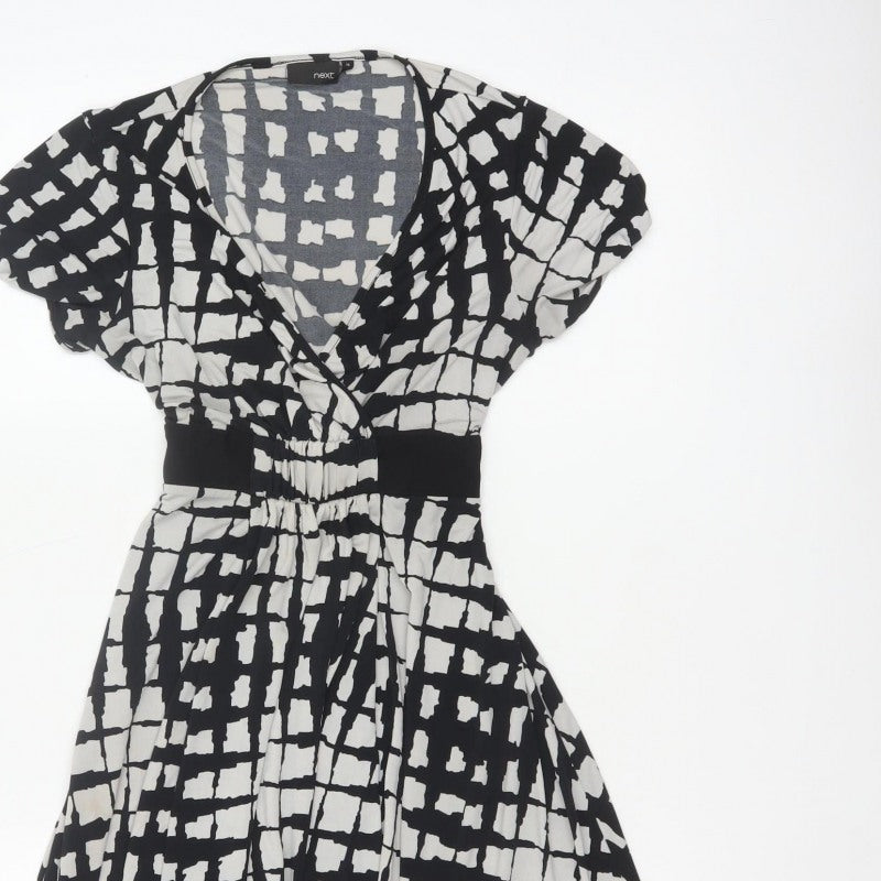 Next Women Black White Check Wrap Knee Length Dress UK 10