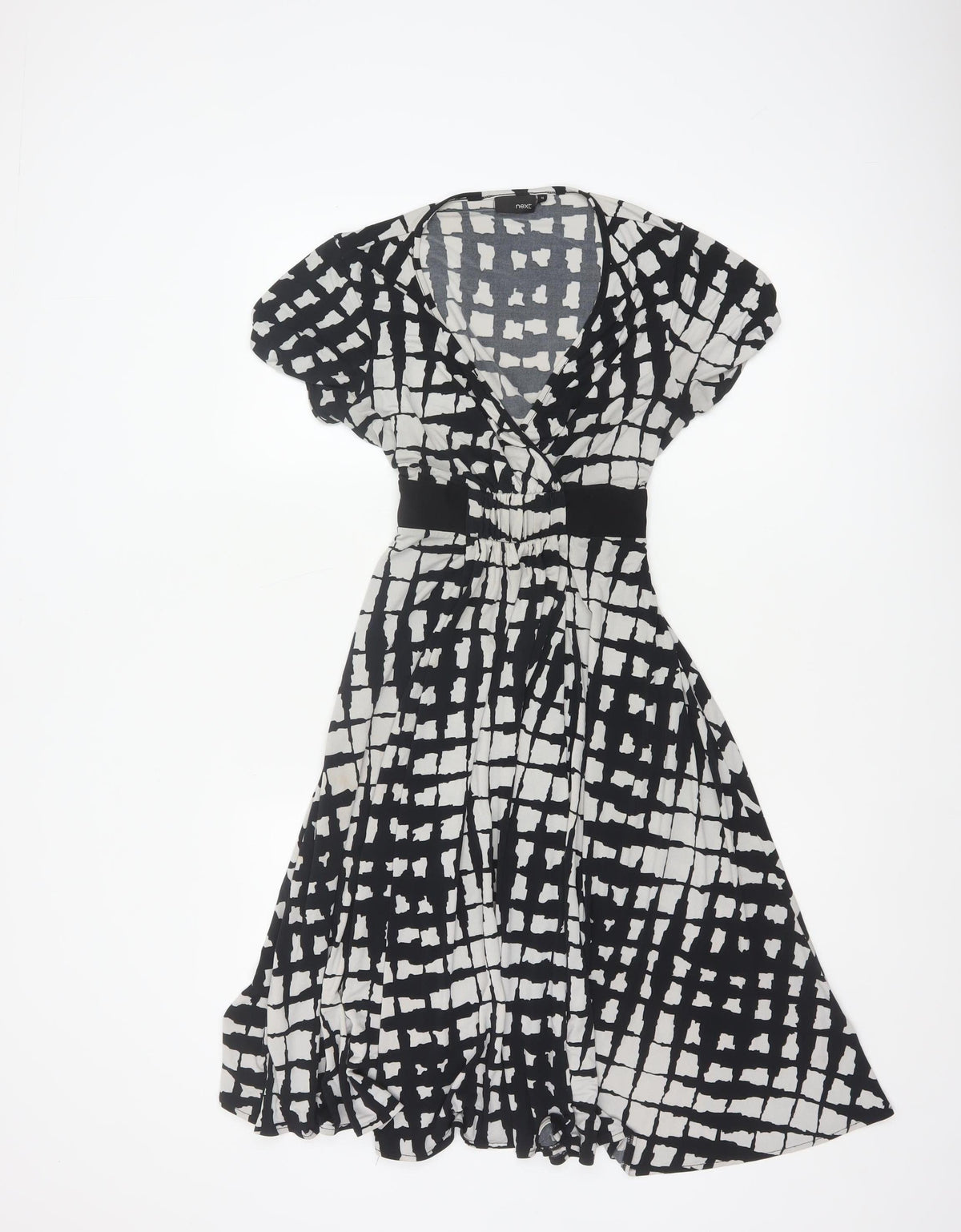 Next Women Black White Check Wrap Knee Length Dress UK 10