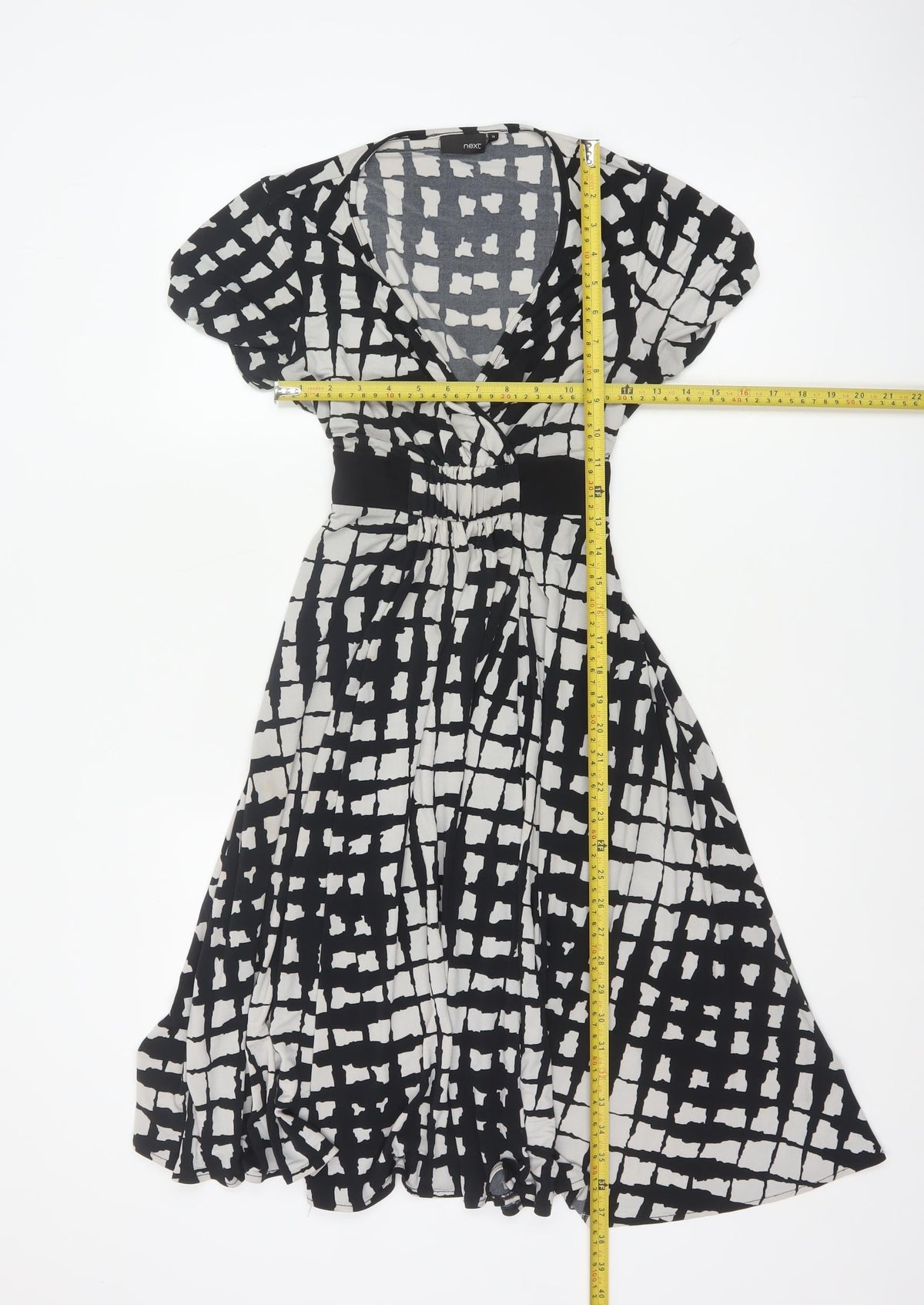 Next Women Black White Check Wrap Knee Length Dress UK 10