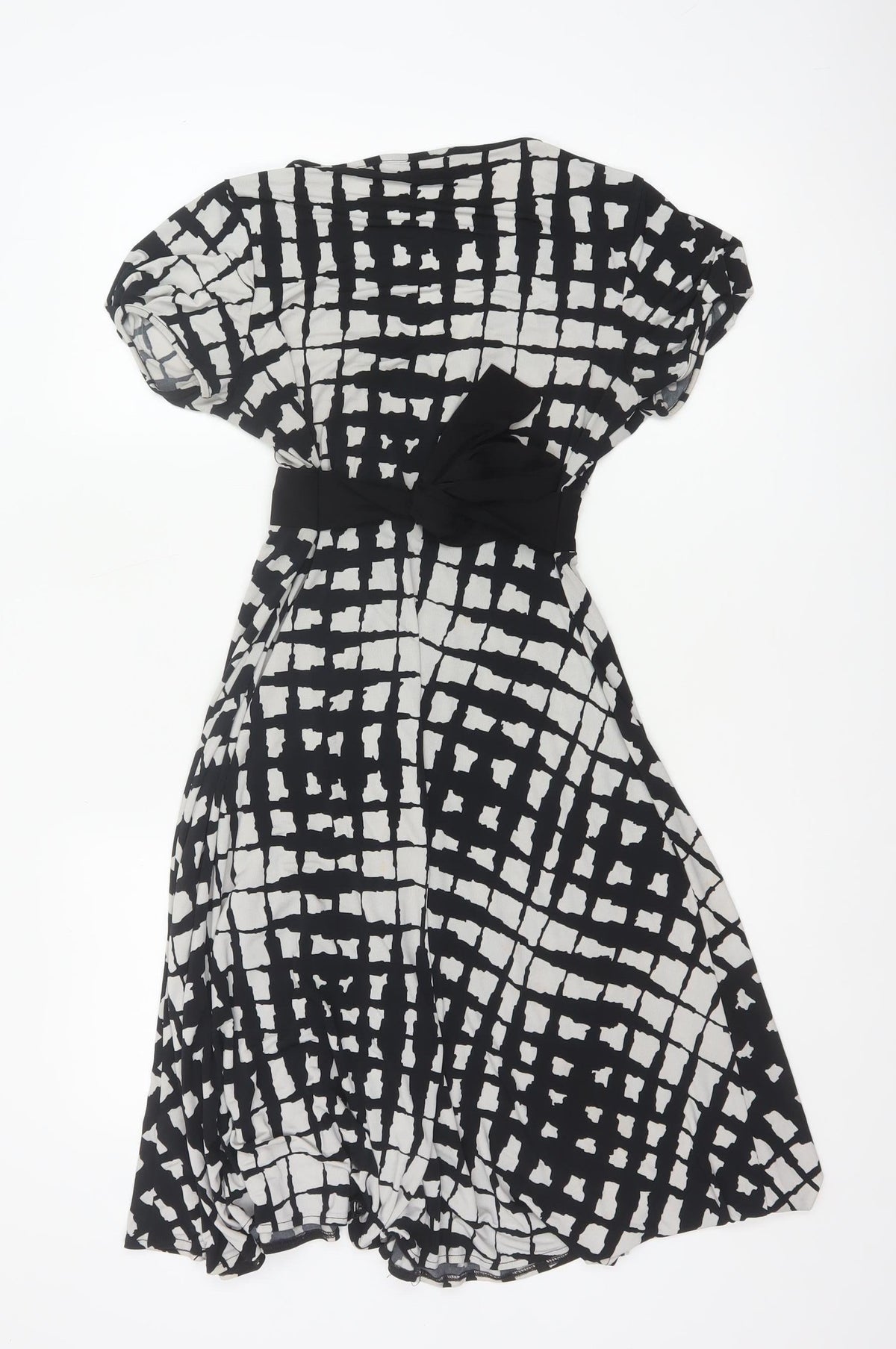 Next Women Black White Check Wrap Knee Length Dress UK 10