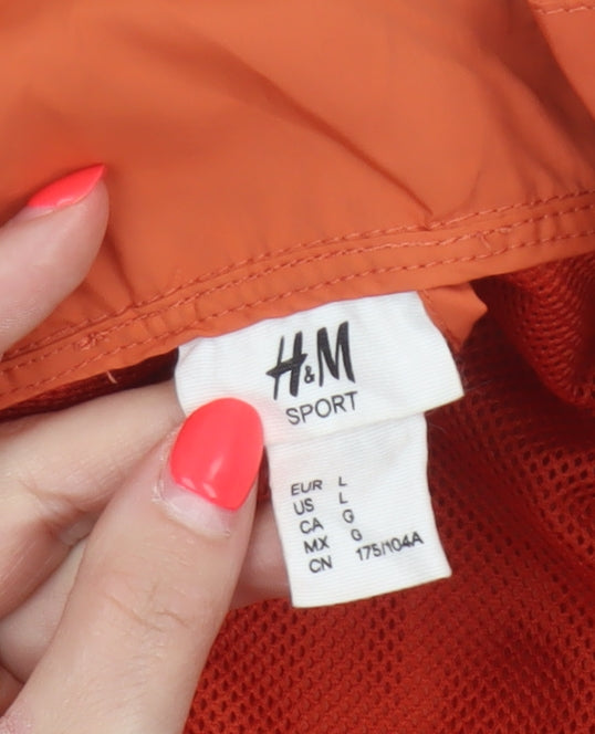 H&M Sport Womens Orange UK 16 Hooded Windbreaker Lightweight Jacket