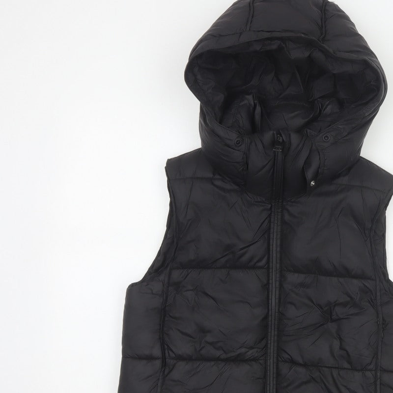 Zara Women Black XS Hooded Puffer Waistcoat Quilted Full Zip