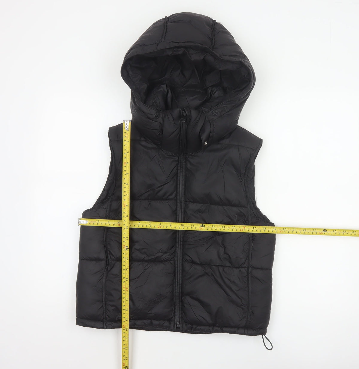 Zara Women Black XS Hooded Puffer Waistcoat Quilted Full Zip