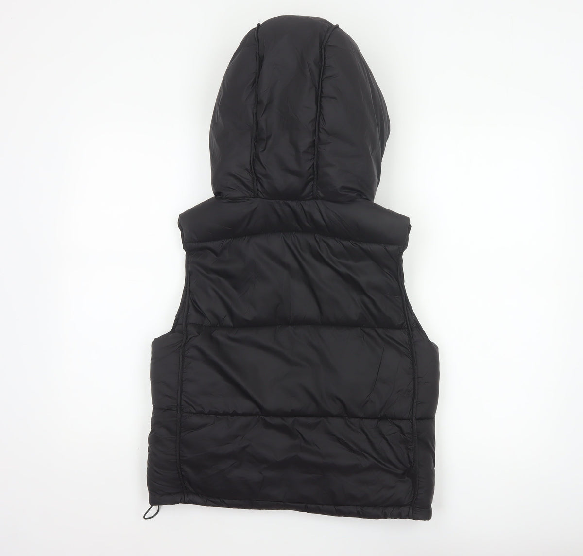 Zara Women Black XS Hooded Puffer Waistcoat Quilted Full Zip