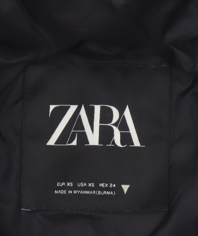 Zara Women Black XS Hooded Puffer Waistcoat Quilted Full Zip