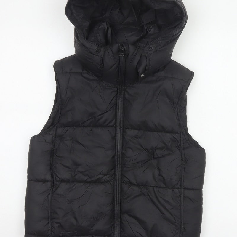 Zara Women Black XS Hooded Puffer Waistcoat Quilted Full Zip
