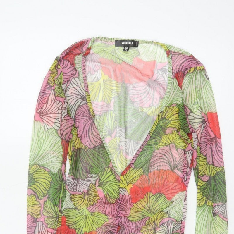 Missguided Women Multicoloured Floral Mesh Wrap Dress UK 12