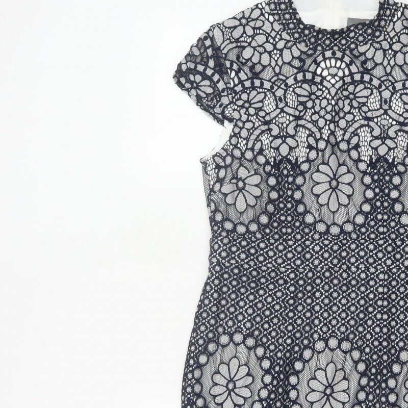 Phase Eight Women Blue UK 10 Floral Lace Pencil Knee Dress