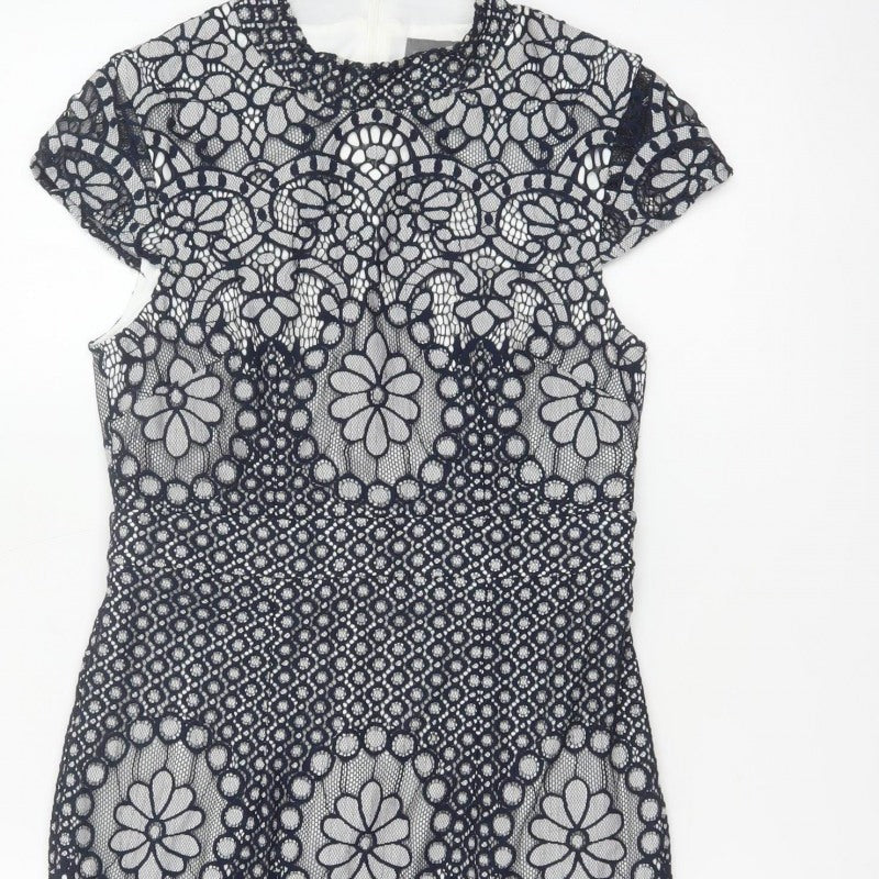 Phase Eight Women Blue UK 10 Floral Lace Pencil Knee Dress