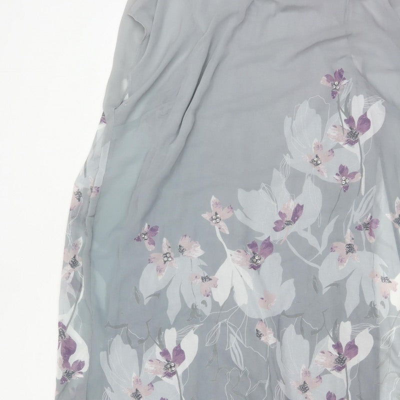 RJR John Rocha Women Grey Floral Beaded Chiffon Kaftan Dress UK 14