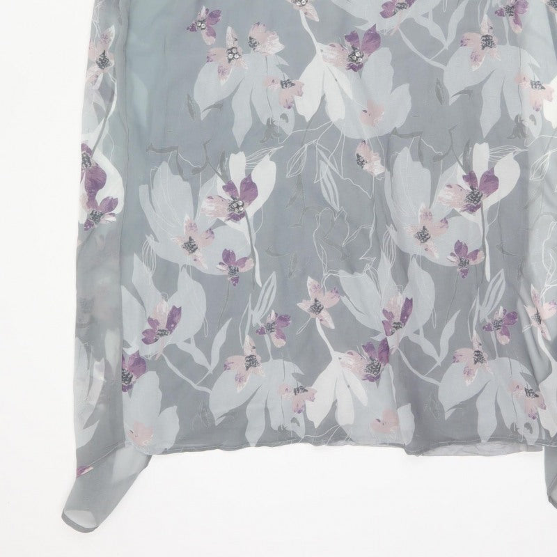 RJR John Rocha Women Grey Floral Beaded Chiffon Kaftan Dress UK 14
