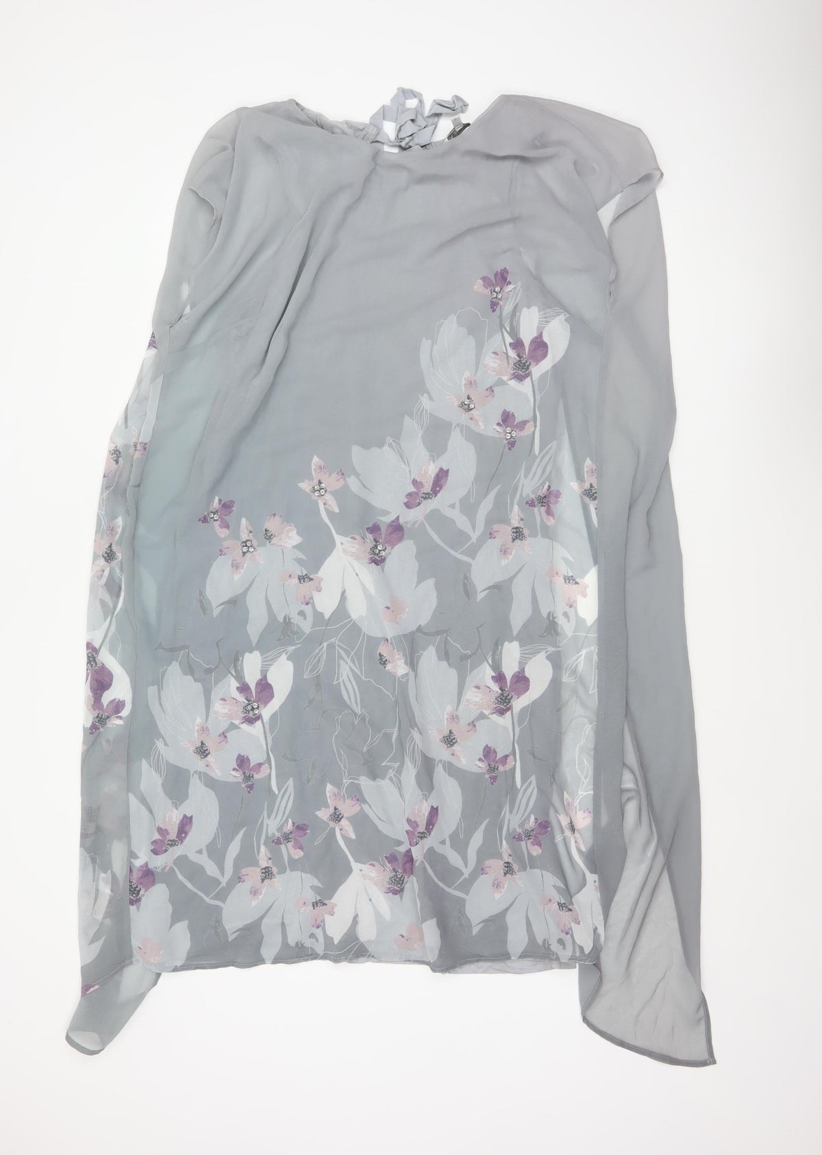 RJR John Rocha Women Grey Floral Beaded Chiffon Kaftan Dress UK 14