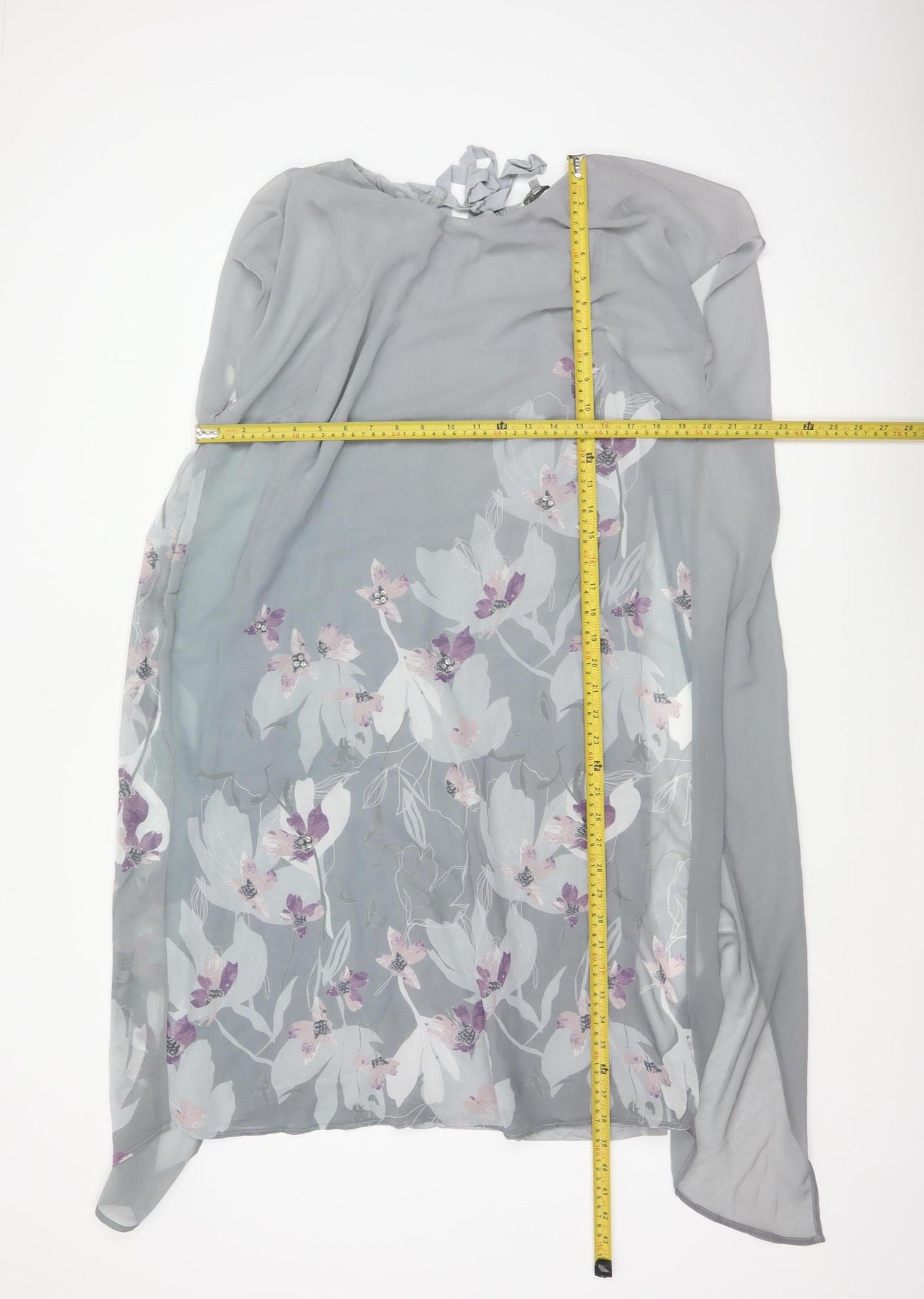 RJR John Rocha Women Grey Floral Beaded Chiffon Kaftan Dress UK 14