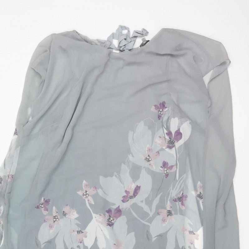 RJR John Rocha Women Grey Floral Beaded Chiffon Kaftan Dress UK 14