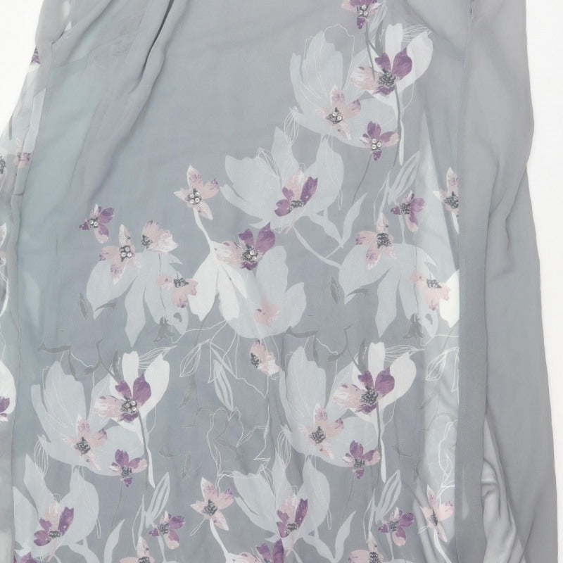 RJR John Rocha Women Grey Floral Beaded Chiffon Kaftan Dress UK 14