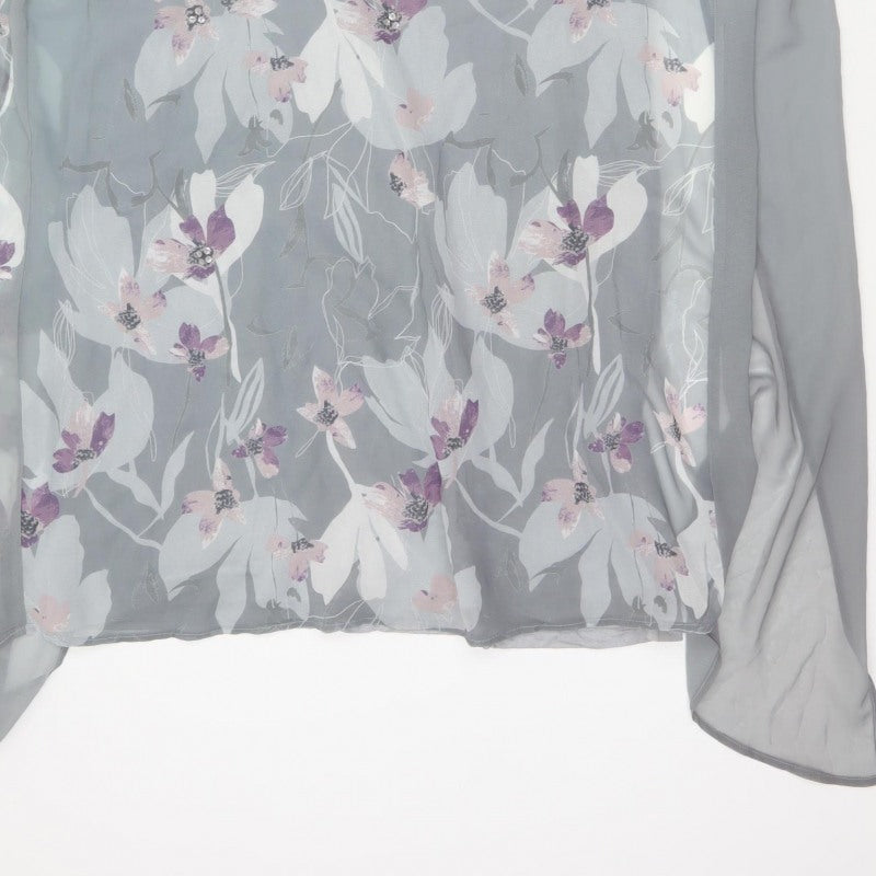 RJR John Rocha Women Grey Floral Beaded Chiffon Kaftan Dress UK 14
