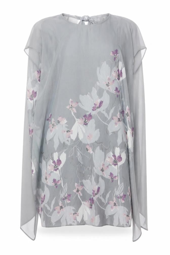 RJR John Rocha Women Grey Floral Beaded Chiffon Kaftan Dress UK 14