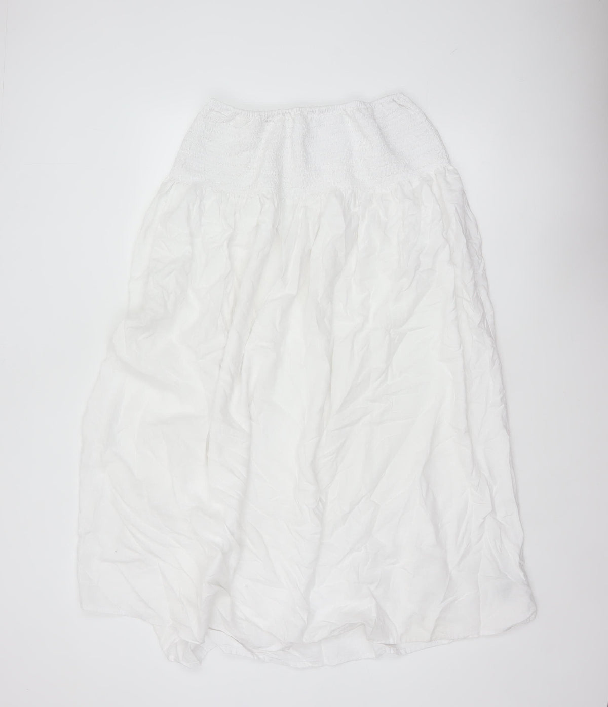 Marks & Spencer Women White Size 16 Long Peasant Maxi Skirt Linen Blend