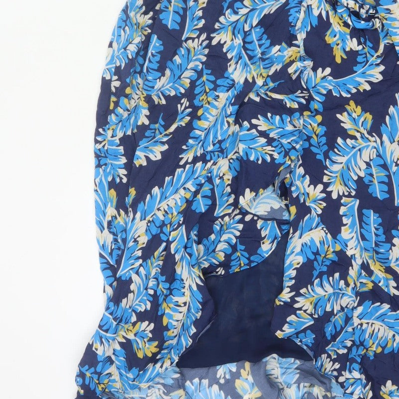 Whistles Women Blue Leaf Print UK 12 Long Wrap Dress