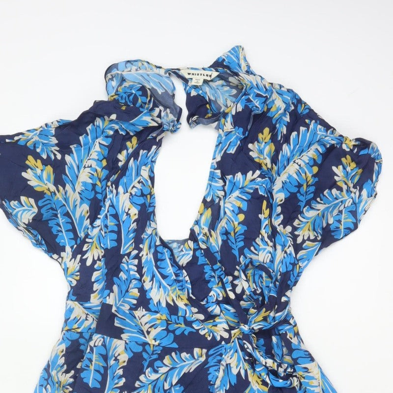 Whistles Women Blue Leaf Print UK 12 Long Wrap Dress