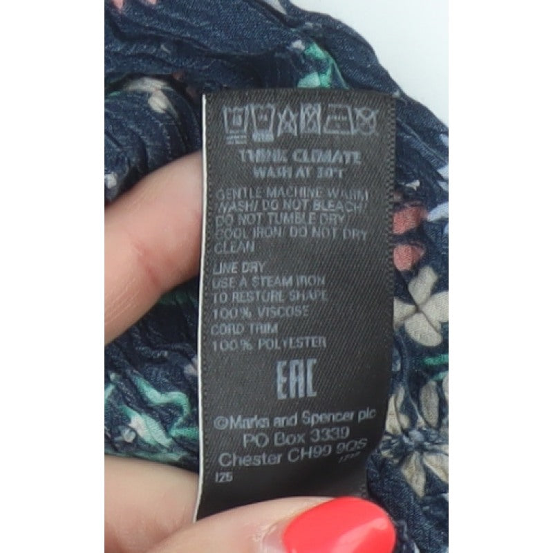 Marks and Spencer Women Blue Floral Maxi Dress Size 8 Bell Sleeve