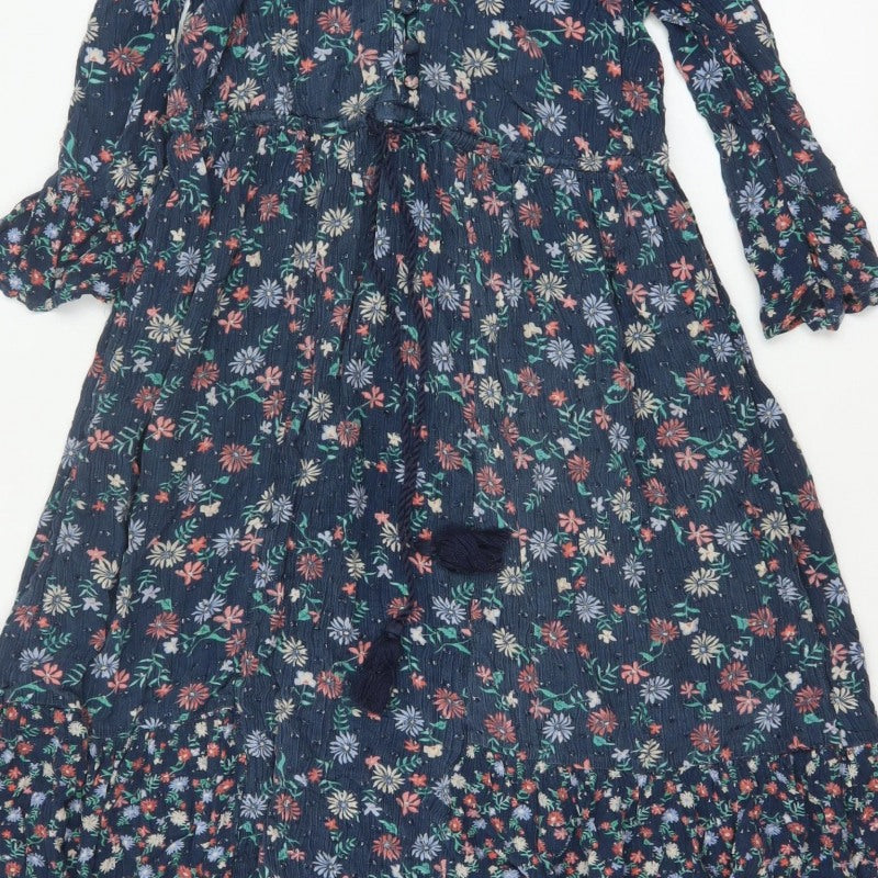 Marks and Spencer Women Blue Floral Maxi Dress Size 8 Bell Sleeve
