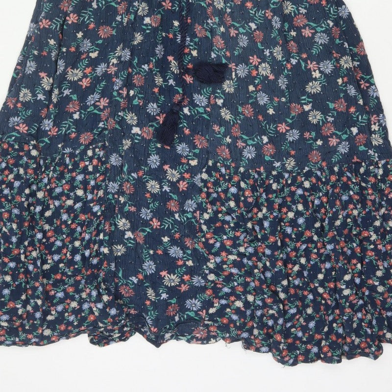 Marks and Spencer Women Blue Floral Maxi Dress Size 8 Bell Sleeve