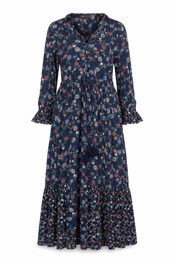 Marks and Spencer Women Blue Floral Maxi Dress Size 8 Bell Sleeve