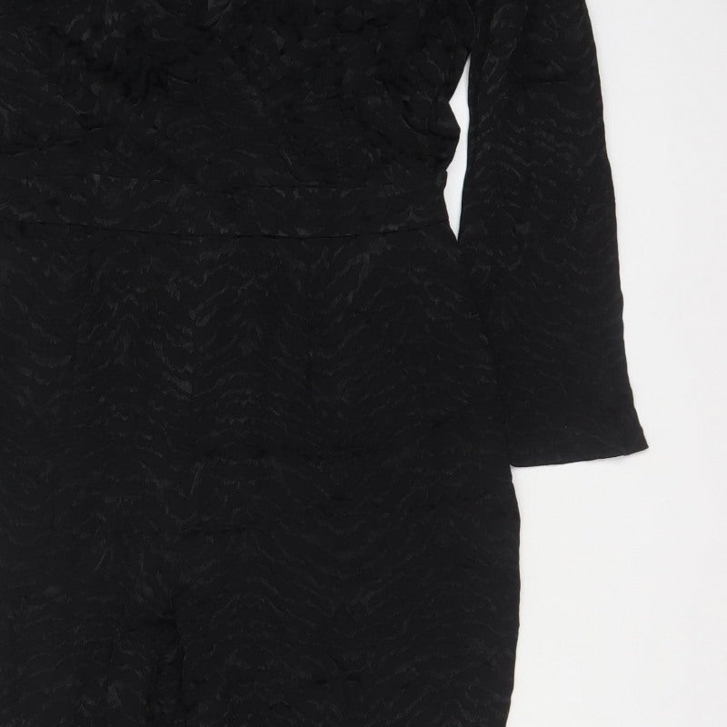 Marks and Spencer Women Black UK 12 Textured V-Neck Jumpsuit