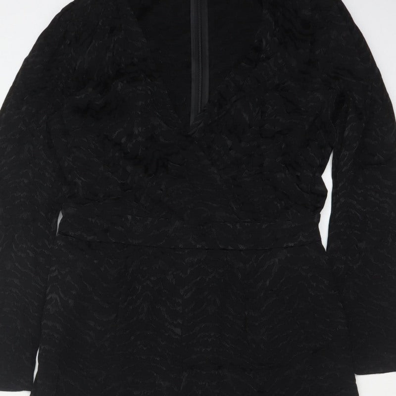 Marks and Spencer Women Black UK 12 Textured V-Neck Jumpsuit