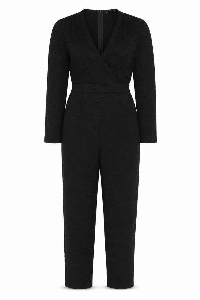 Marks and Spencer Women Black UK 12 Textured V-Neck Jumpsuit