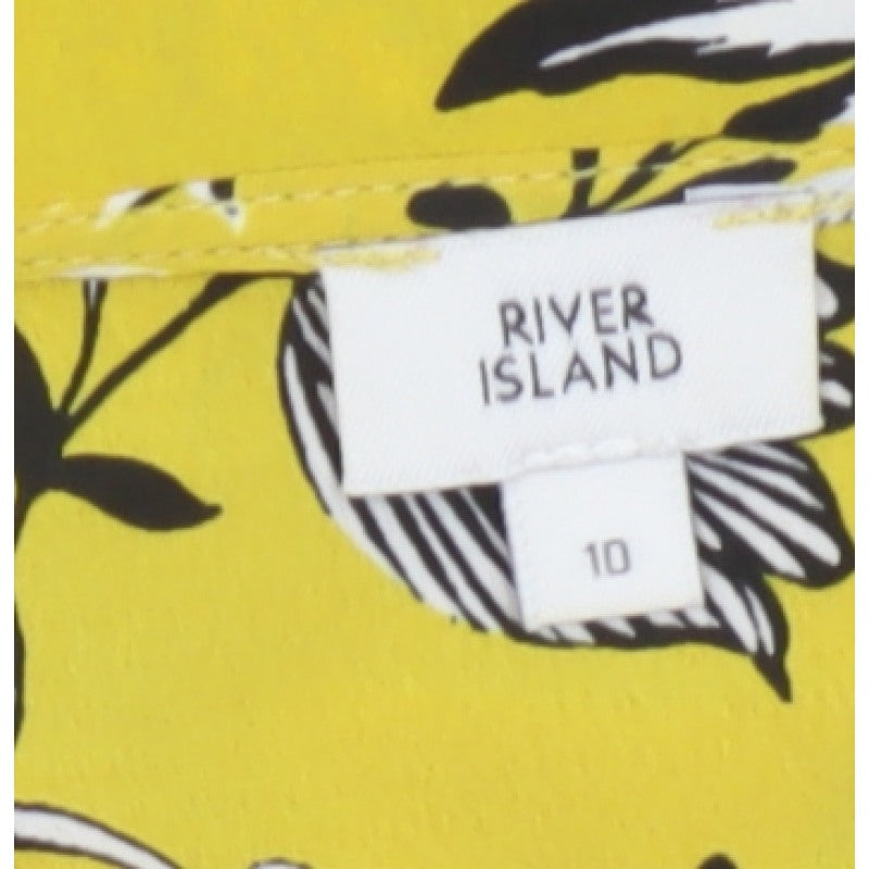 River Island Women Yellow Floral Wrap Midi Dress Size 10 Ruffle