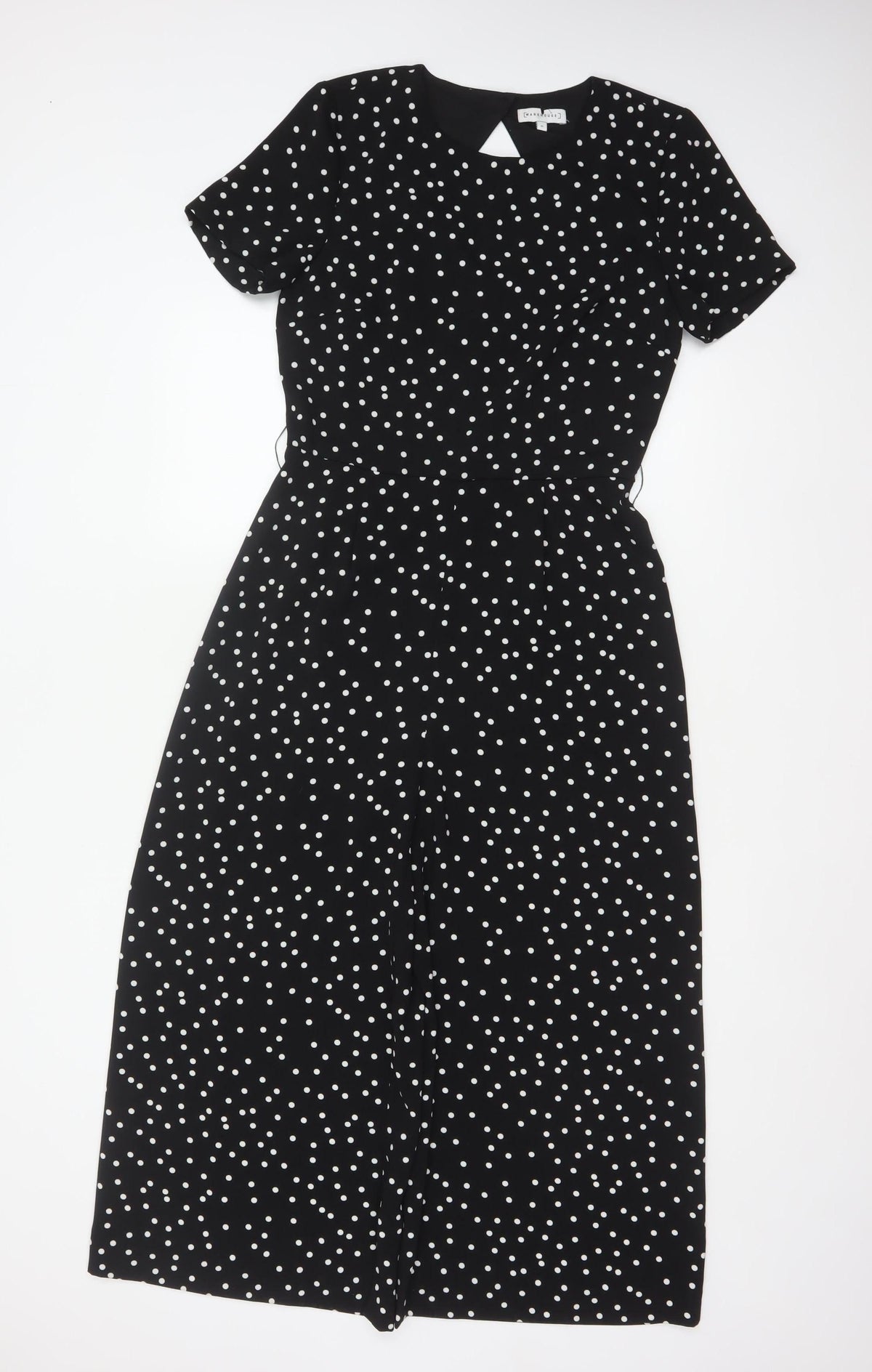 Warehouse Women’s Black Polka Dot Wide-Leg Jumpsuit UK 10 Short Sleeve