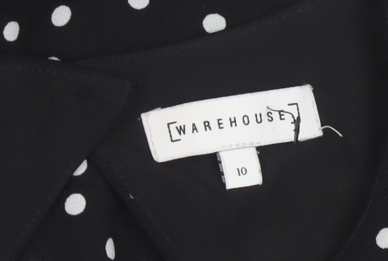 Warehouse Women’s Black Polka Dot Wide-Leg Jumpsuit UK 10 Short Sleeve