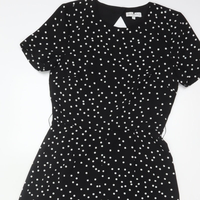 Warehouse Women’s Black Polka Dot Wide-Leg Jumpsuit UK 10 Short Sleeve