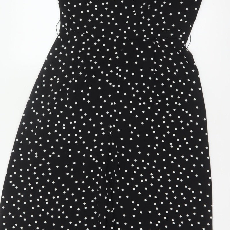 Warehouse Women’s Black Polka Dot Wide-Leg Jumpsuit UK 10 Short Sleeve