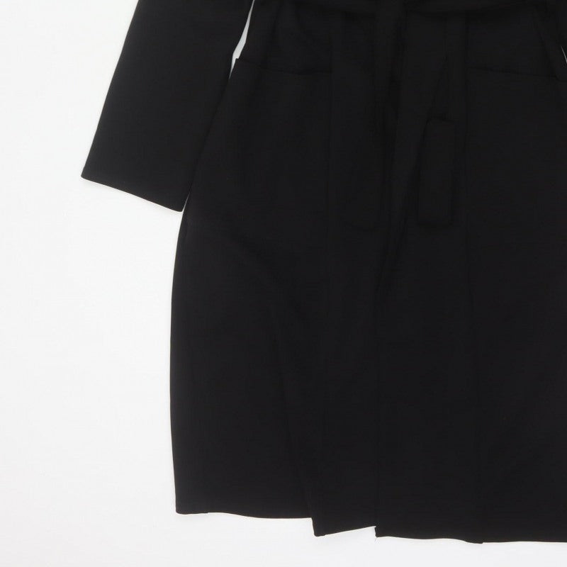 Boohoo Women’s Black UK 12 Long Belted Open Overcoat