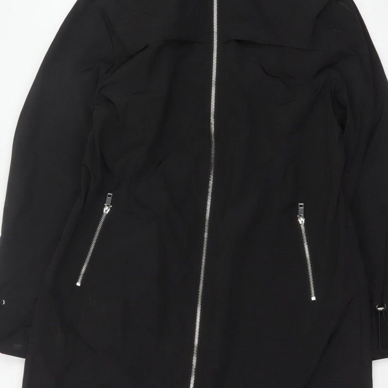 By Very Women's Black Size 12 Hooded Long Rain Coat Full Zip