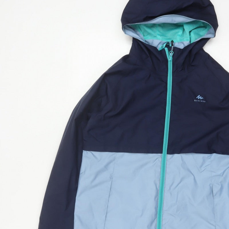 Quechua Boys Blue 14-15 Years Hooded Waterproof Windbreaker Jacket