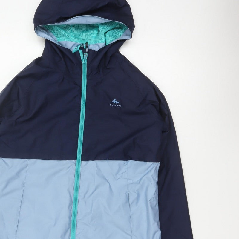 Quechua Boys Blue 14-15 Years Hooded Waterproof Windbreaker Jacket