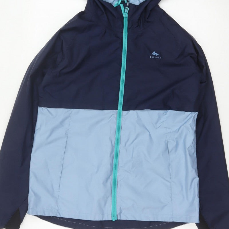 Quechua Boys Blue 14-15 Years Hooded Waterproof Windbreaker Jacket
