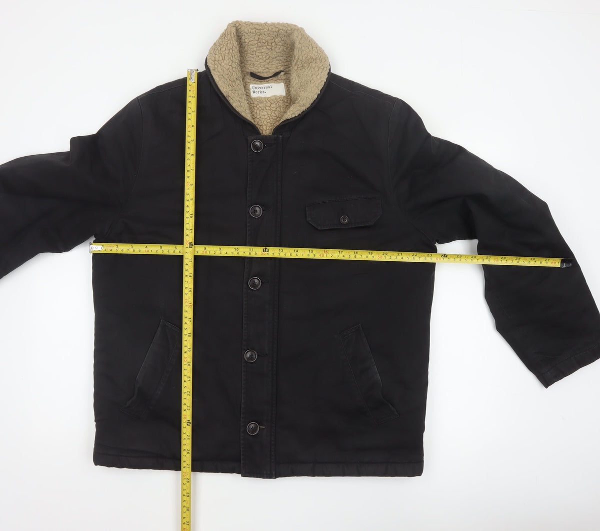 Universal Works Men’s Black L Sherpa Lined Cotton Workwear Jacket