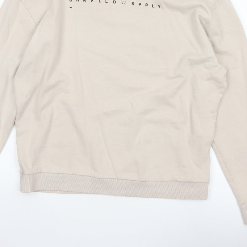 ASOS Design Men Beige M Graphic Print Crew Neck Pullover Sweatshirt