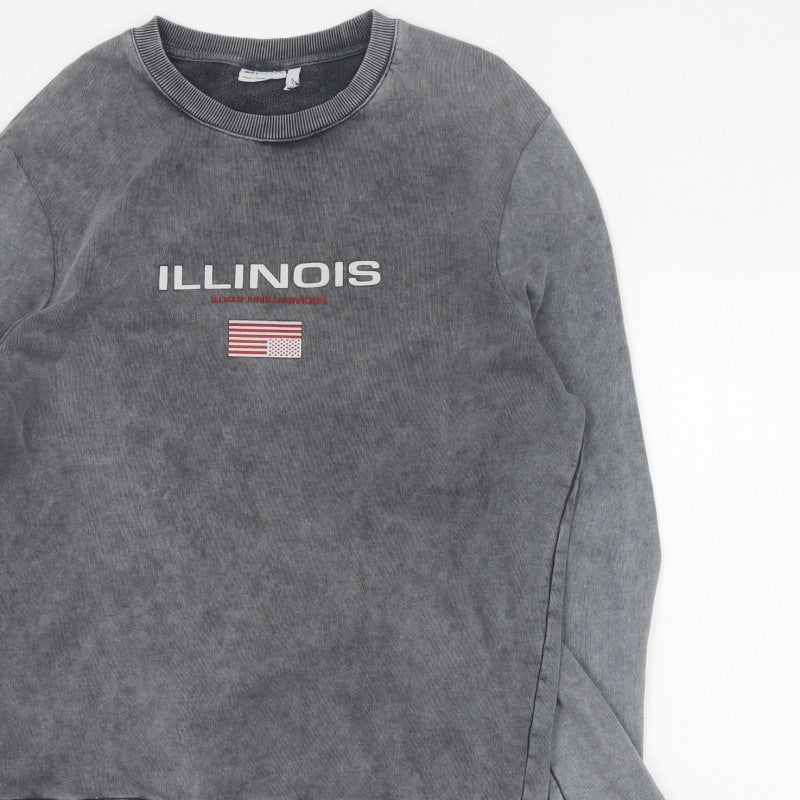 ASOS Design Men's Grey M Illinois USA Graphic Print Pullover Sweatshirt