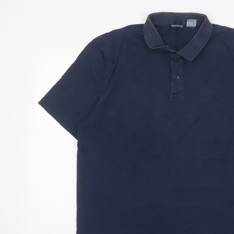 Levi's Men's Blue M Relaxed Fit Cotton Logo Short Sleeve Polo Shirt