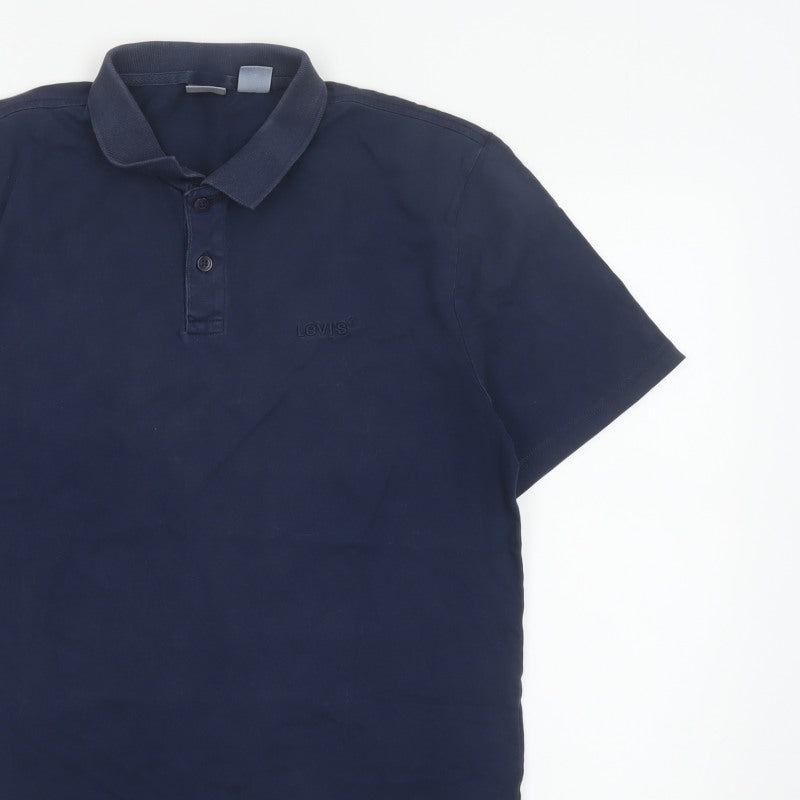 Levi's Men's Blue M Relaxed Fit Cotton Logo Short Sleeve Polo Shirt