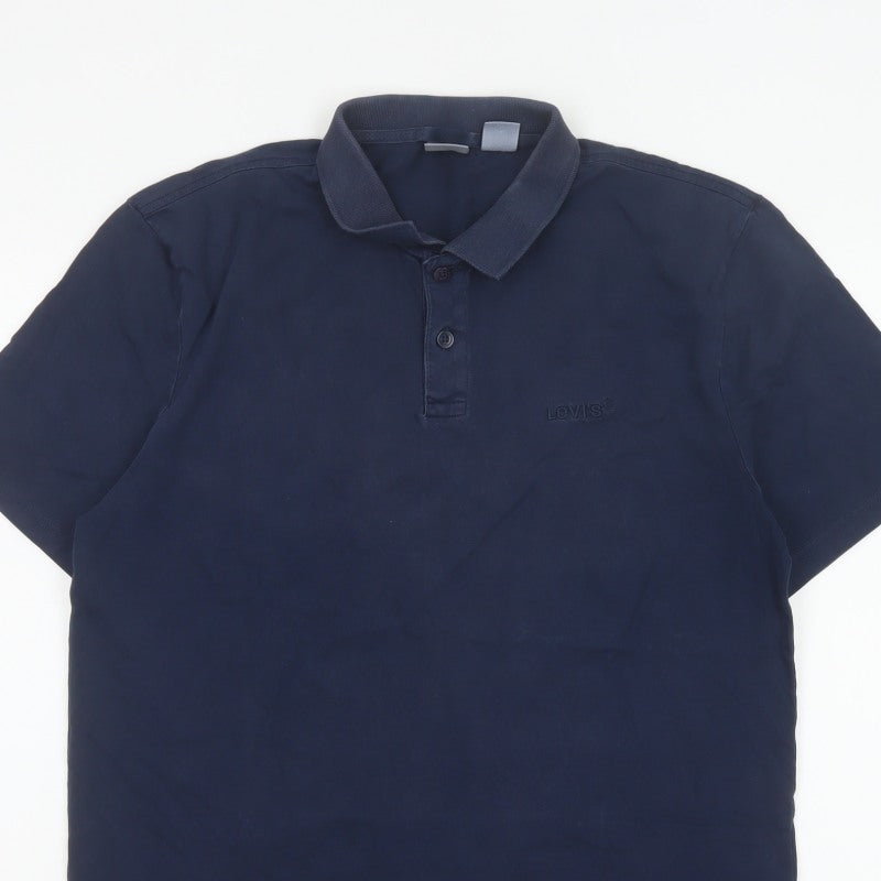 Levi's Men's Blue M Relaxed Fit Cotton Logo Short Sleeve Polo Shirt