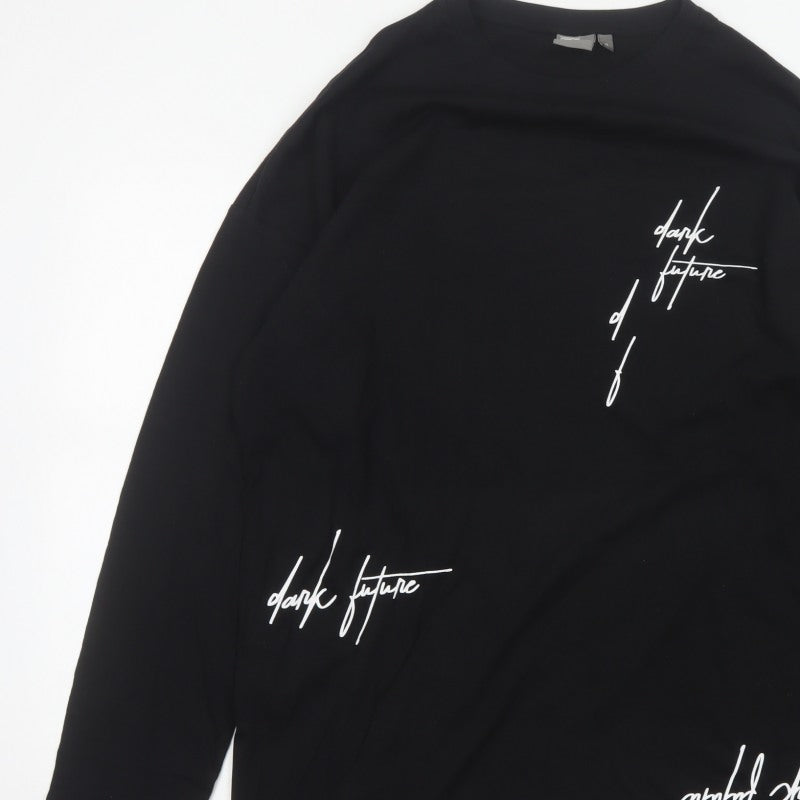 ASOS Men’s Black M Dark Future Graphic Print Long Sleeve Crew Neck Top