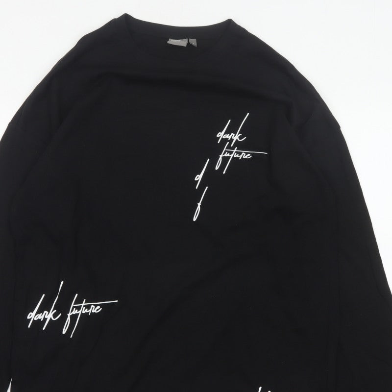 ASOS Men’s Black M Dark Future Graphic Print Long Sleeve Crew Neck Top
